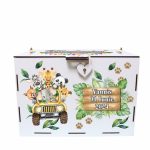 Cutie de bani pentru botez, Personalizata, Verde, Safari, Lemn, 30x20x20 cm, CDBUV009 - imagine 2
