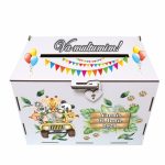 Cutie de bani pentru botez, Personalizata, Verde, Safari, Lemn, 30x20x20 cm, CDBUV009