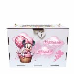 Cutie de bani pentru botez, Roz, Minnie Mouse, Lemn, 30x20x20 cm, CDBUV010 - imagine 2