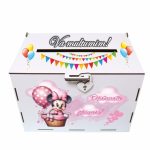 Cutie de bani pentru botez, Roz, Minnie Mouse, Lemn, 30x20x20 cm, CDBUV010