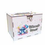 Cutie de bani pentru botez, Multicolora, Baby Stitch, Boy, Lemn, 30x20x20 cm, CDBUV015 - imagine 4