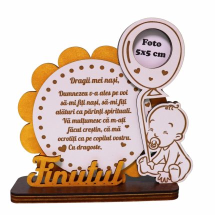 Decoratiune Cadou, Nasi Botez, Baieti, Lemn, Alb, Auriu, 17x16cm, DCNS021