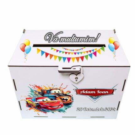 cutie dar botez personalizata cars