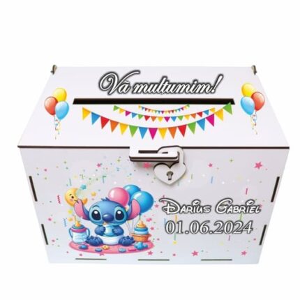 cutie dar botez personalizata stitch bebe