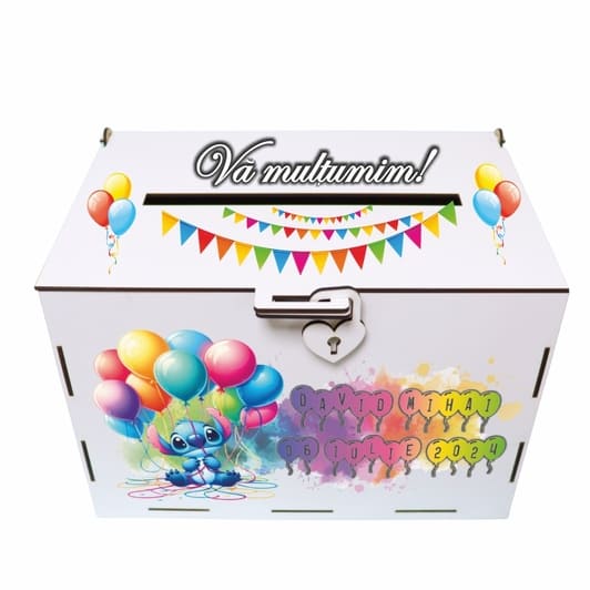 cutie dar botez personalizata stitch color