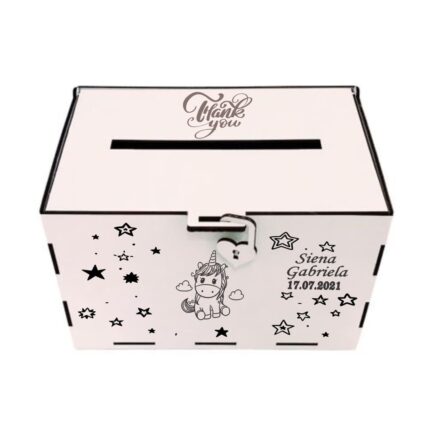 cutie dar botez personalizata unicorn