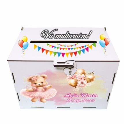 cutie dar botez personalizata ursulet balerina