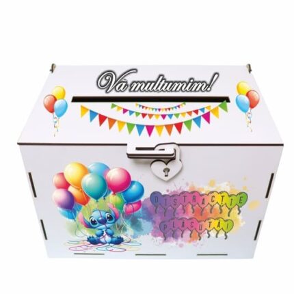 cutie dar botez stitch baloane