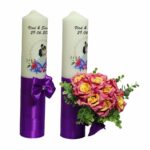 Set Lumanari Nunta, Personalizate, Mire Mireasa, 2 Bucati, Mov, 35 cm, LN024 - imagine 4