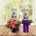 Set Lumanari Nunta, Personalizate, Mire Mireasa, 2 Bucati, Mov, 35 cm, LN024 - imagine 5