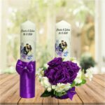 Set Lumanari Nunta, Personalizate, Mire Mireasa, 2 Bucati, Mov, 35 cm, LN025 - imagine 5