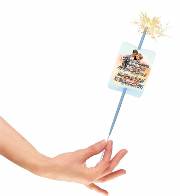 Artificie de Mana Nunta, Aprinde-ma la tort, Personalizat, Portocaliu, 25cm, AN02 - imagine 1