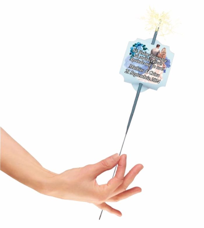 Artificie de Mana Nunta, Aprinde-ma la tort, Personalizat, Albastru, 25cm, AN011 - imagine 1