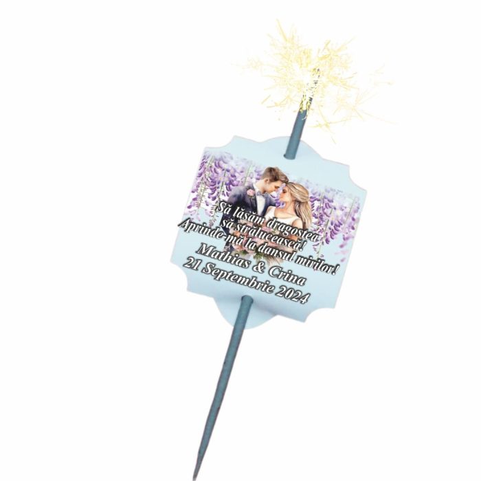 Artificie de Mana Nunta, Aprinde-ma la dansul mirilor, Personalizat, Mov, 25cm, AND013 - imagine 5