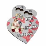 Cutie de verighete cu magnet, Personalizata, Inima, Rosie, Lemn, CTV042
