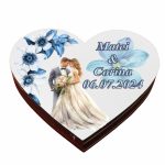 Cutie de verighete cu magnet, Personalizata, Inima, Albastru, Lemn, CTV044 - imagine 2