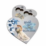 Cutie de verighete cu magnet, Personalizata, Inima, Albastru, Lemn, CTV044