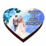 Cutie de verighete cu magnet, Personalizata, Inima, Albastru, Lemn, CTV045 - imagine 2