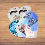 Cutie de verighete cu magnet, Personalizata, Inima, Albastru, Lemn, CTV045 - imagine 5