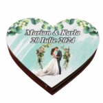 Cutie de verighete cu magnet, Personalizata, Inima, Verde, Lemn, CTV046 - imagine 2