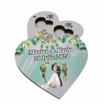 Cutie de verighete cu magnet, Personalizata, Inima, Verde, Lemn, CTV046