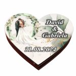 Cutie de verighete cu magnet, Personalizata, Inima, Verde, Lemn, CTV048 - imagine 2