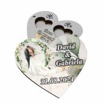 Cutie de verighete cu magnet, Personalizata, Inima, Verde, Lemn, CTV048