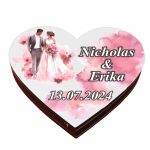 Cutie de verighete cu magnet, Personalizata, Inima, Roz, Lemn, CTV049 - imagine 2