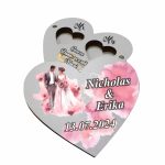 Cutie de verighete cu magnet, Personalizata, Inima, Roz, Lemn, CTV049