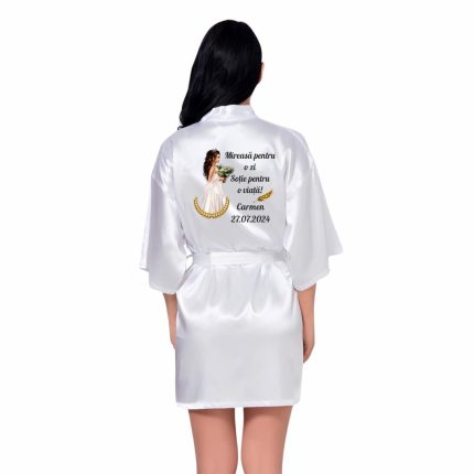 Halat mireasa, Personalizat, Nunta, Alb, Satin, HNM014