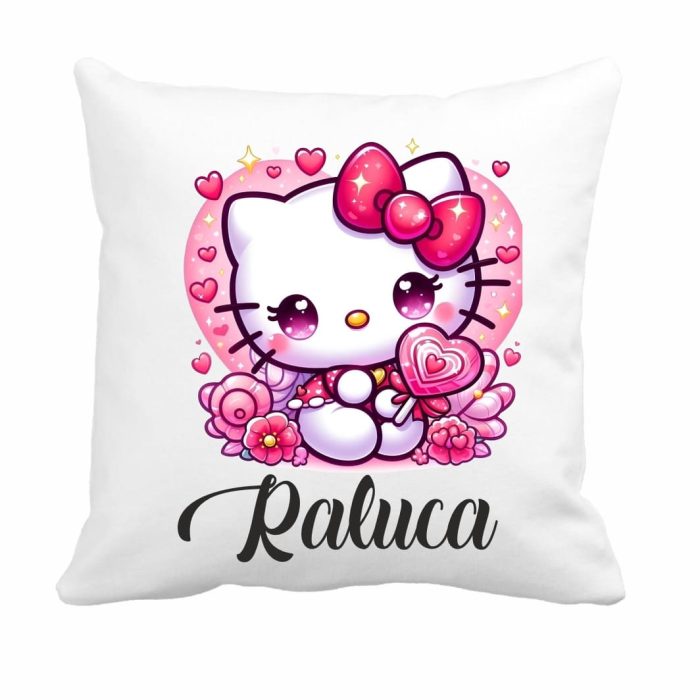 Perna personalizata cu nume, Gradinita, Hello Kitty, 40x40 cm, PGR053 - imagine 1
