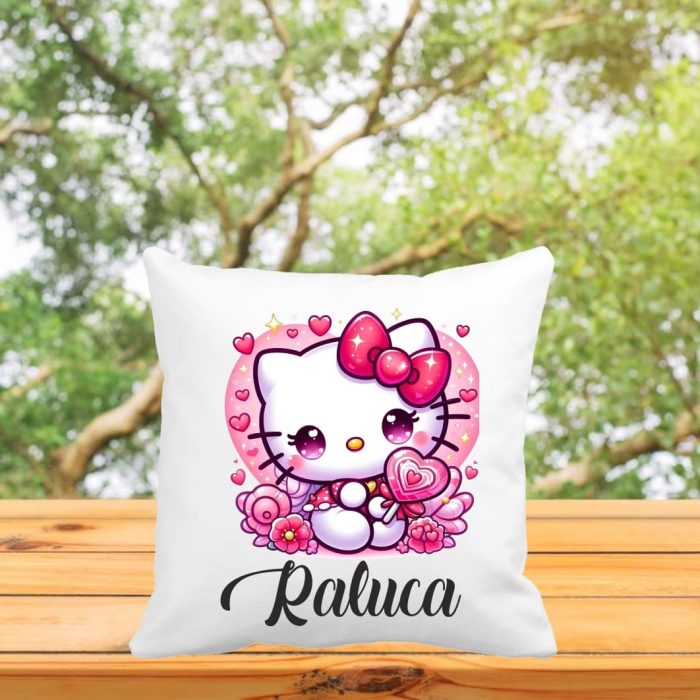 Perna personalizata cu nume, Gradinita, Hello Kitty, 40x40 cm, PGR053 - imagine 3