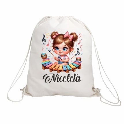 Rucsac personalizat cu nume, Gradinita, Mica muziciana, 43x34 cm, RGR034