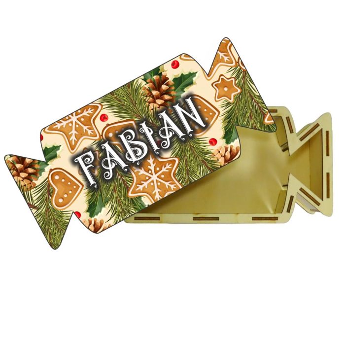 Cutie cadou de Craciun Personalizata, Bomboana, Lemn, 30x14 cm, CCDB015 - imagine 1