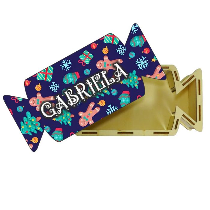Cutie cadou de Craciun Personalizata, Bomboana, Lemn, 30x14 cm, CCDB016 - imagine 1