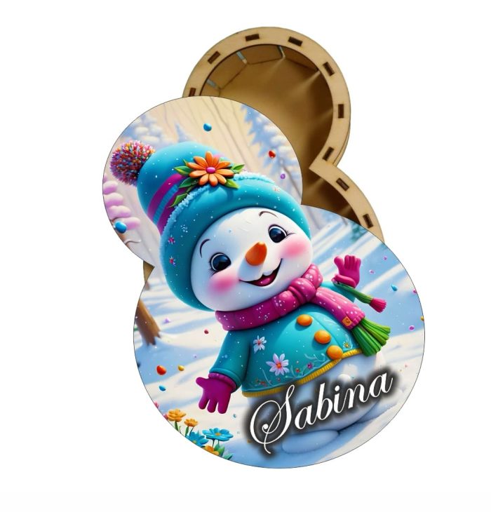 Cutie cadou de Craciun, Om de zapada, Lemn, Multicolor, 27x19 cm, CCDB021 - imagine 3