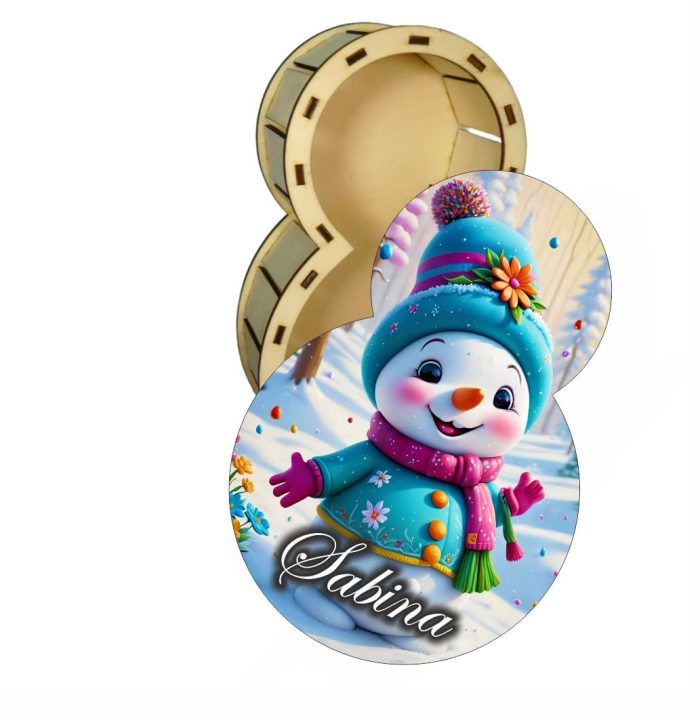 Cutie cadou de Craciun, Om de zapada, Lemn, Multicolor, 27x19 cm, CCDB021 - imagine 4