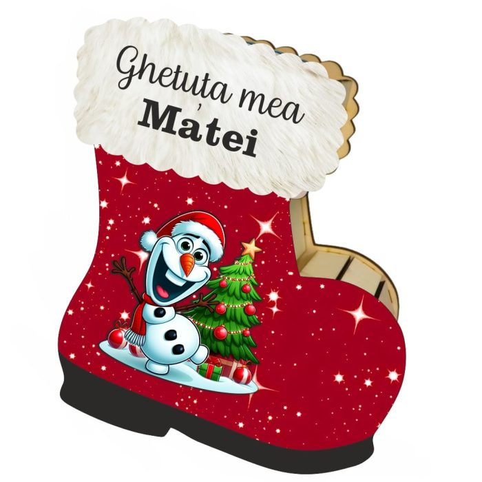 Cutie cadou de Craciun in forma de gheata, Personalizata, Lemn, 22x21 cm, CCDB023 - imagine 3