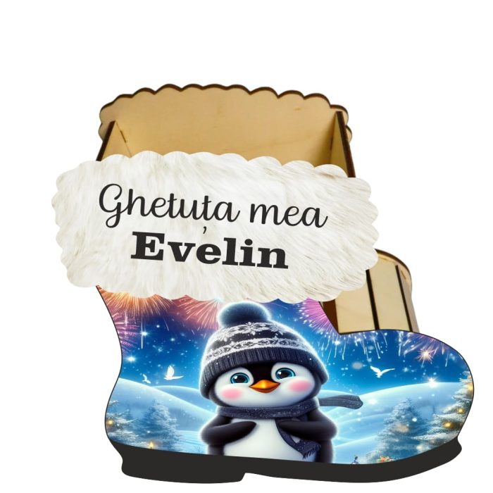 Cutie cadou de Craciun in forma de gheata, Personalizata, Lemn, 22x21 cm, CCDB027 - imagine 2
