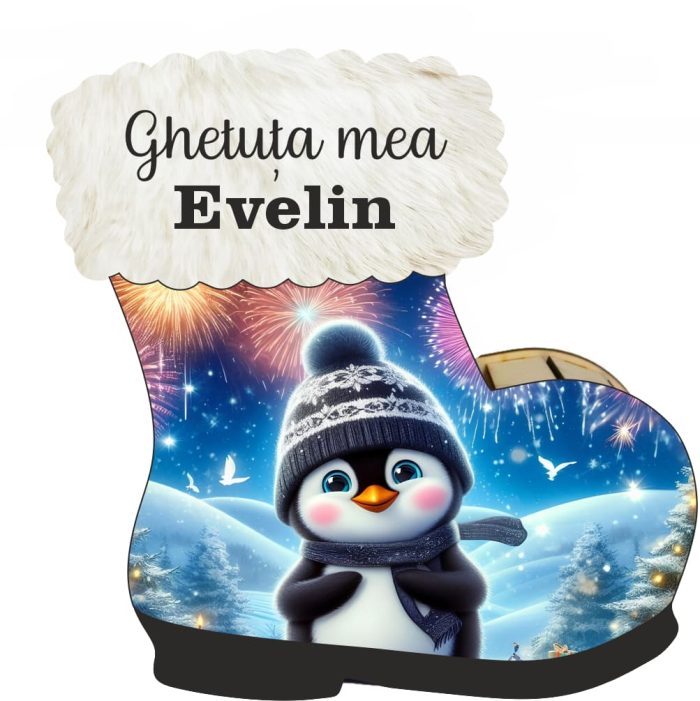 Cutie cadou de Craciun in forma de gheata, Personalizata, Lemn, 22x21 cm, CCDB027 - imagine 3