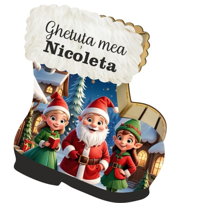 Cutie cadou de Craciun in forma de gheata, Personalizata, Lemn, 22x21 cm, CCDB030 - imagine 3