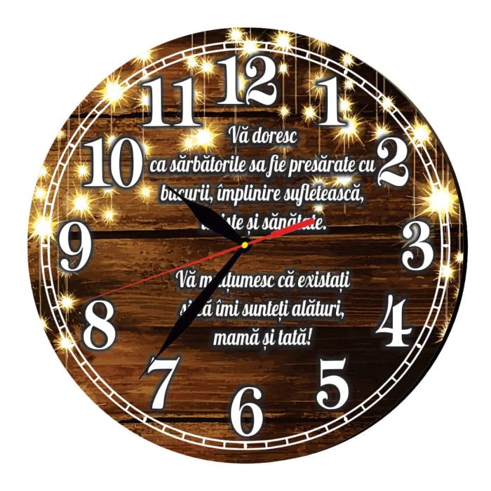 Ceas Craciun, Parinti, Lemn, 40cm, Multicolor, CCRUV028 - imagine 1