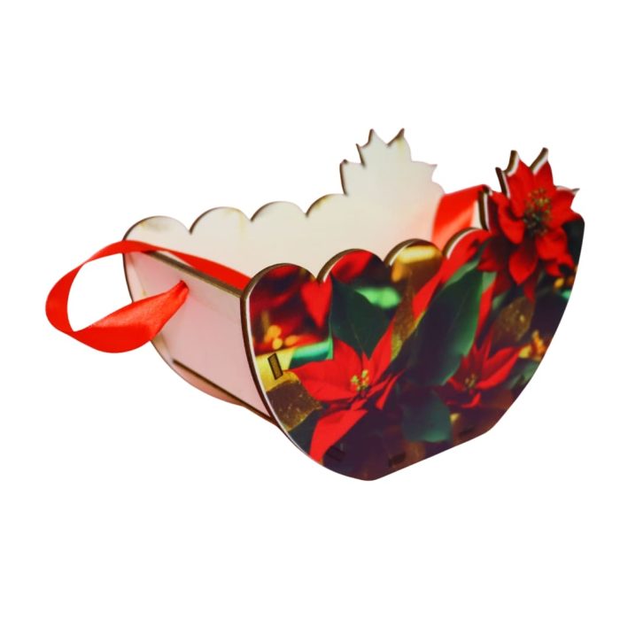 Cutie lemn aranjamente florale Craciun, Multicolor, 20x10x14 cm, CCUV010 - imagine 5