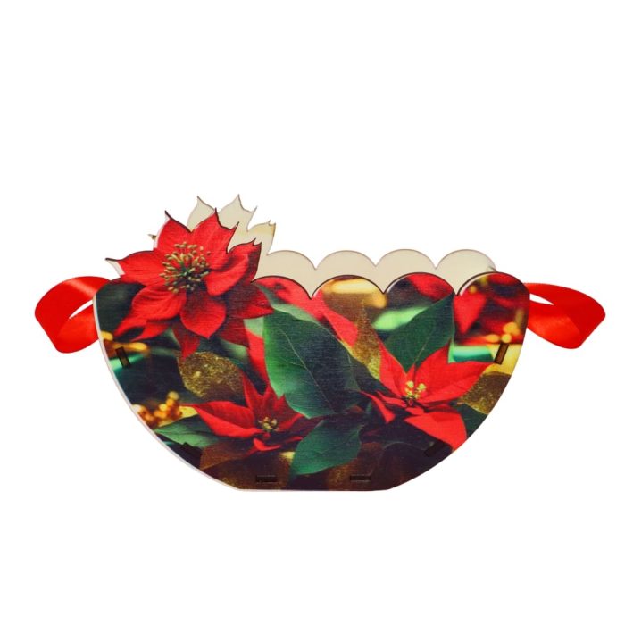 Cutie lemn aranjamente florale Craciun, Multicolor, 20x10x14 cm, CCUV010 - imagine 1