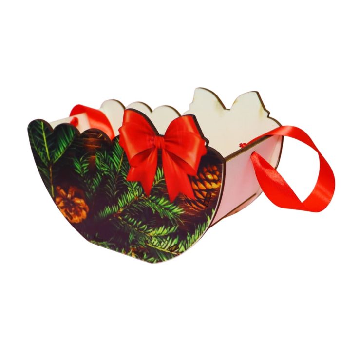 Cutie lemn aranjamente florale Craciun, Multicolor, 20x10x14 cm, CCUV011 - imagine 4