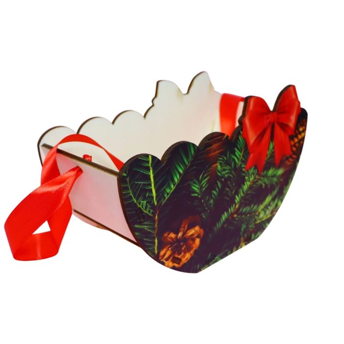 Cutie lemn aranjamente florale Craciun, Multicolor, 20x10x14 cm, CCUV011 - imagine 3