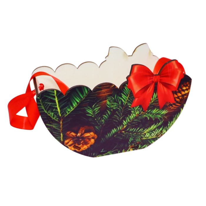 Cutie lemn aranjamente florale Craciun, Multicolor, 20x10x14 cm, CCUV011 - imagine 2