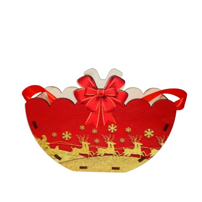 Cutie lemn aranjamente florale Craciun, Multicolor, 20x10x14 cm, CCUV012 - imagine 1