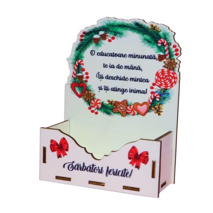 Cutii lemn aranjamente florale Craciun, Multicolor, CCUV017 - imagine 4