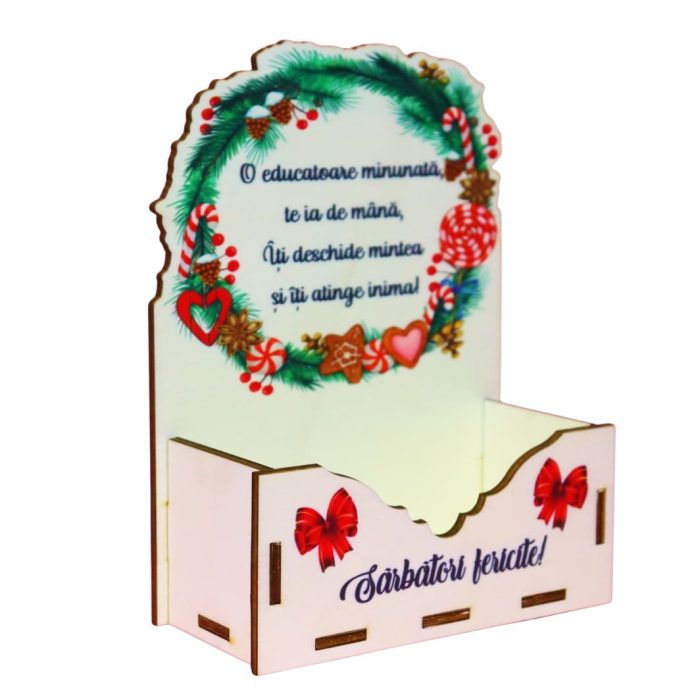 Cutii lemn aranjamente florale Craciun, Multicolor, CCUV017 - imagine 2